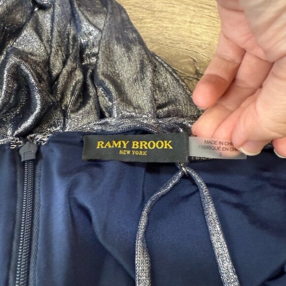 RAMY BROOKKade Metallic Ruched Gown In Spring Navy maxi dress size 2 - Picture 4 of 9